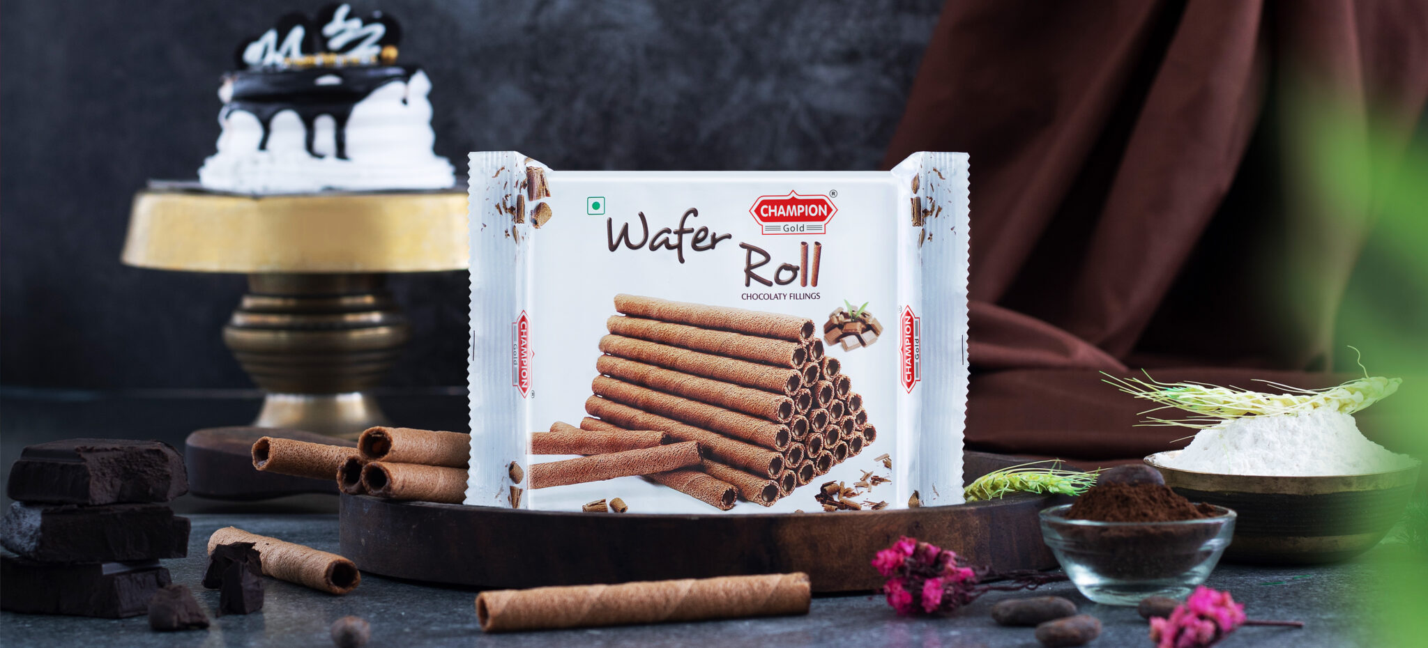 60 Gm Dark Wafer Roll Biscuits Champion Biscuits India